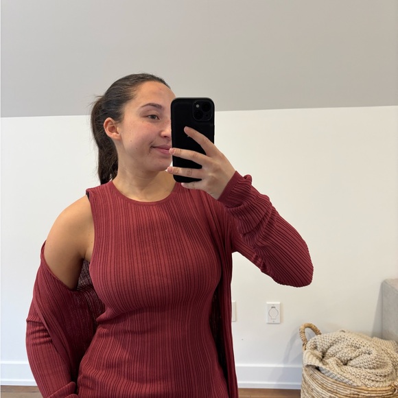 Women's Ribbed Red Sweater Set - Picture 3 of 4